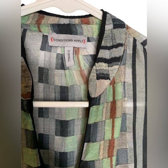 Anthropologie Lightweight Green Multi Color Checkered Long Sleeve Blouse - Picture 5 of 10